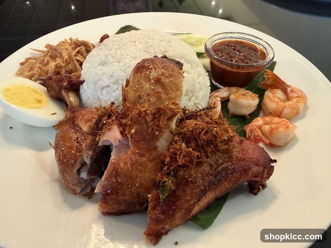 Nasi Lemak with Fried Chicken and Prawns