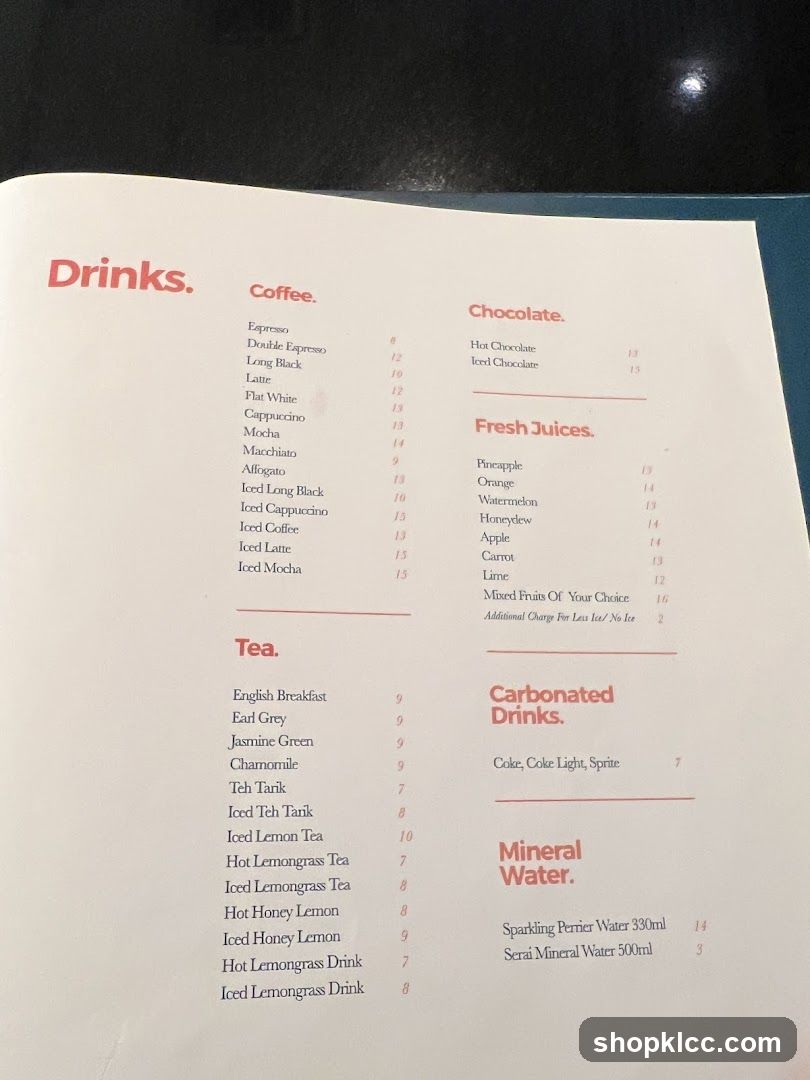 Drinks Menu