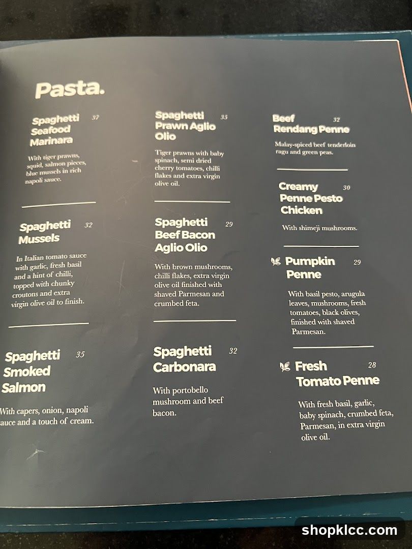 Pasta Menu