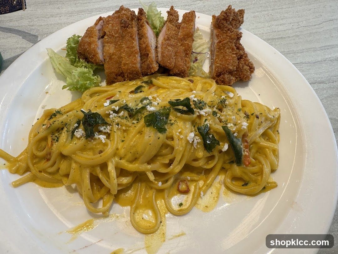 Spaghetti with Fried Chicken Slices