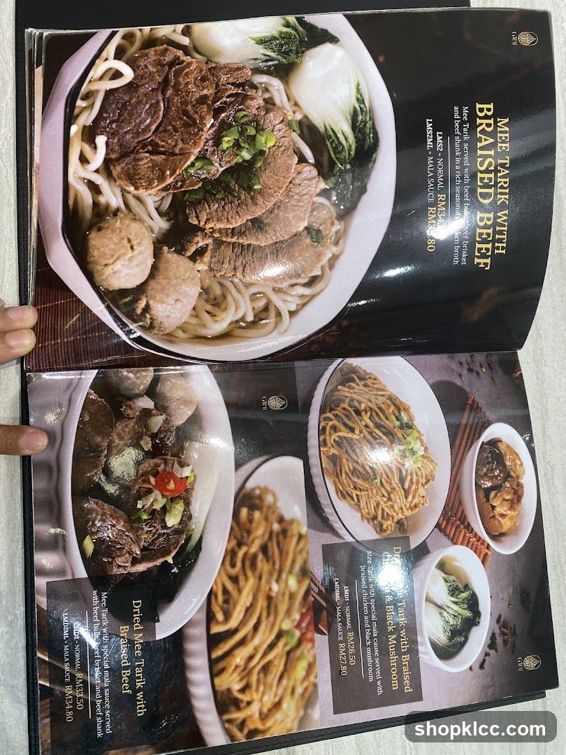 Menu with Beef Noodle Dishes