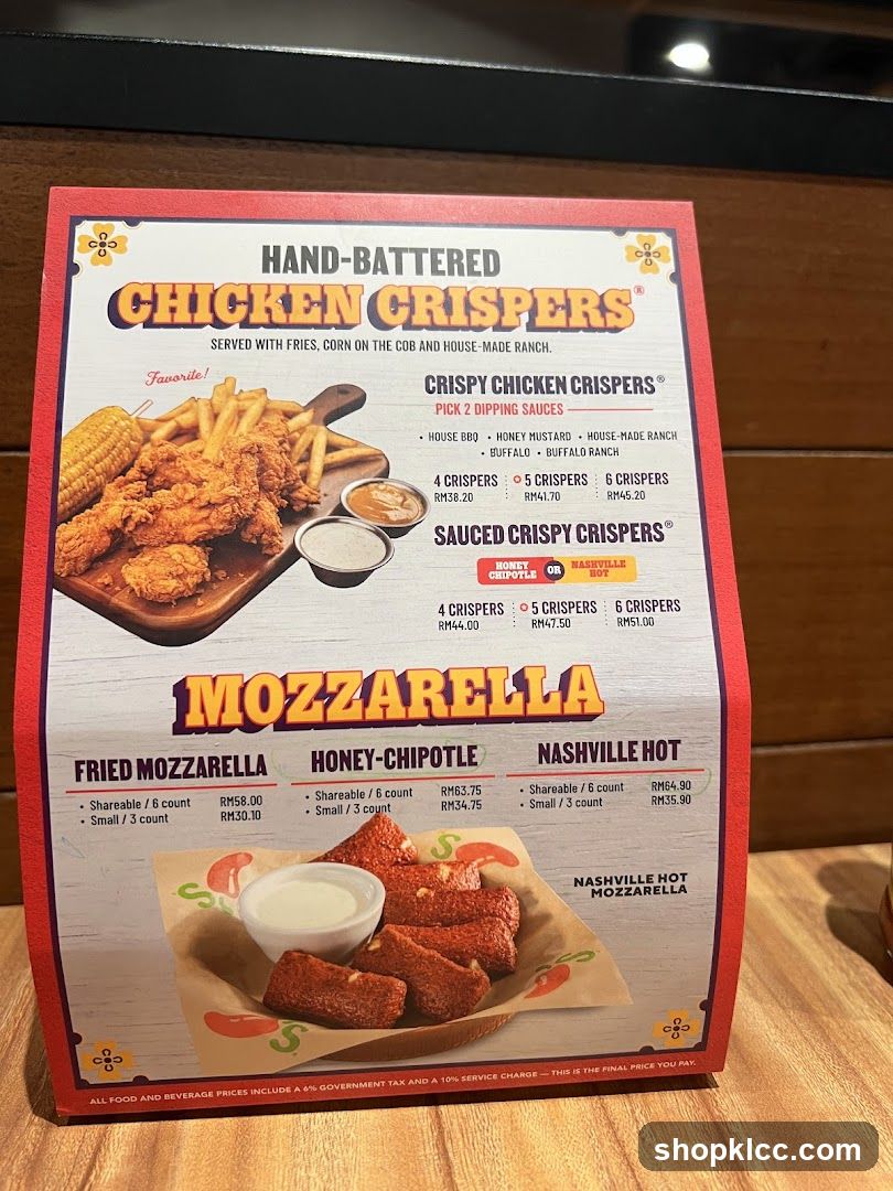 Chicken Crispers and Mozzarella Menu