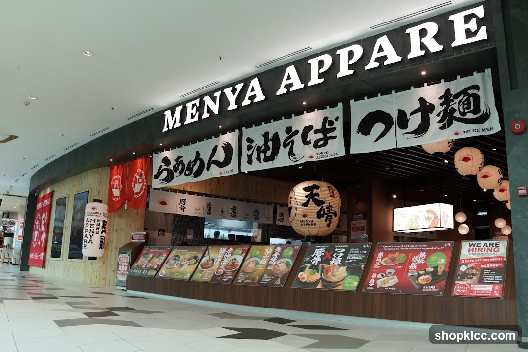 The storefront of a Japanese ramen restaurant called Menya Appare. The restaurant features large signage with the name