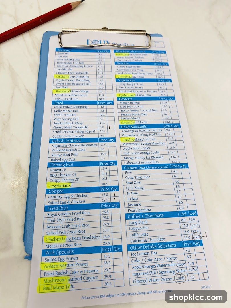 Dolly Dim Sum Menu