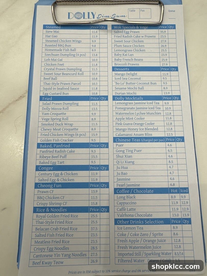 DOLLY Dim Sum Menu