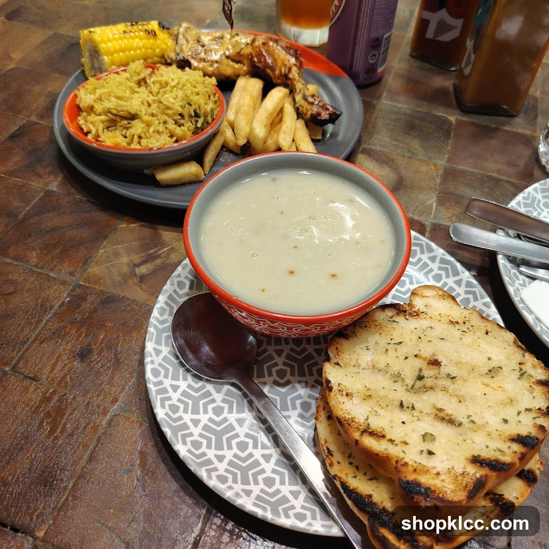 Meal with Soup and Garlic Bread