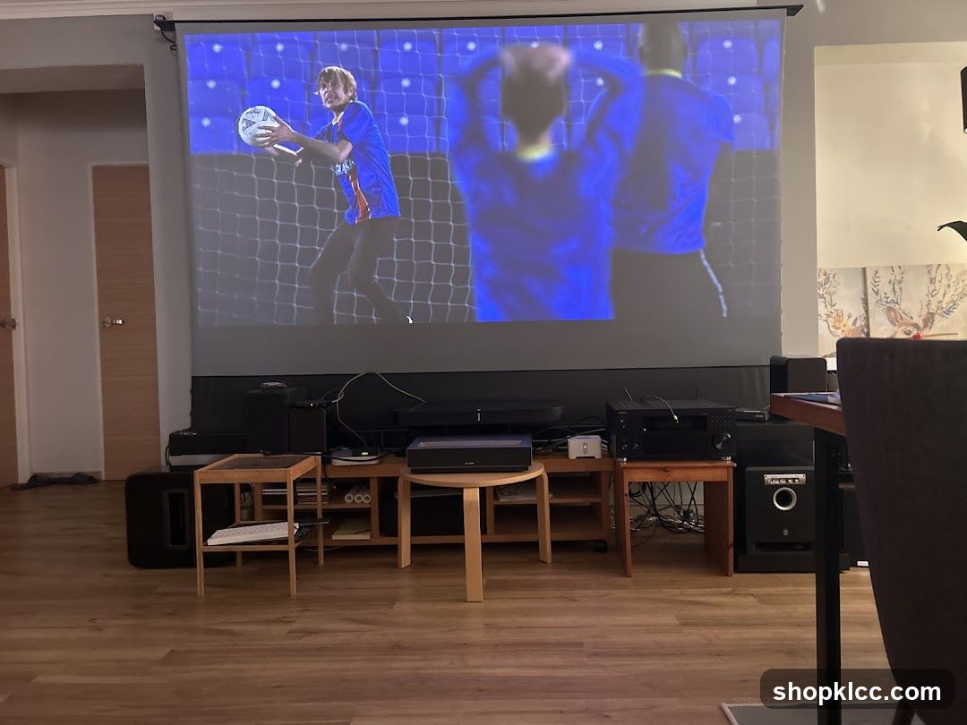 Home theater setup with projector screen