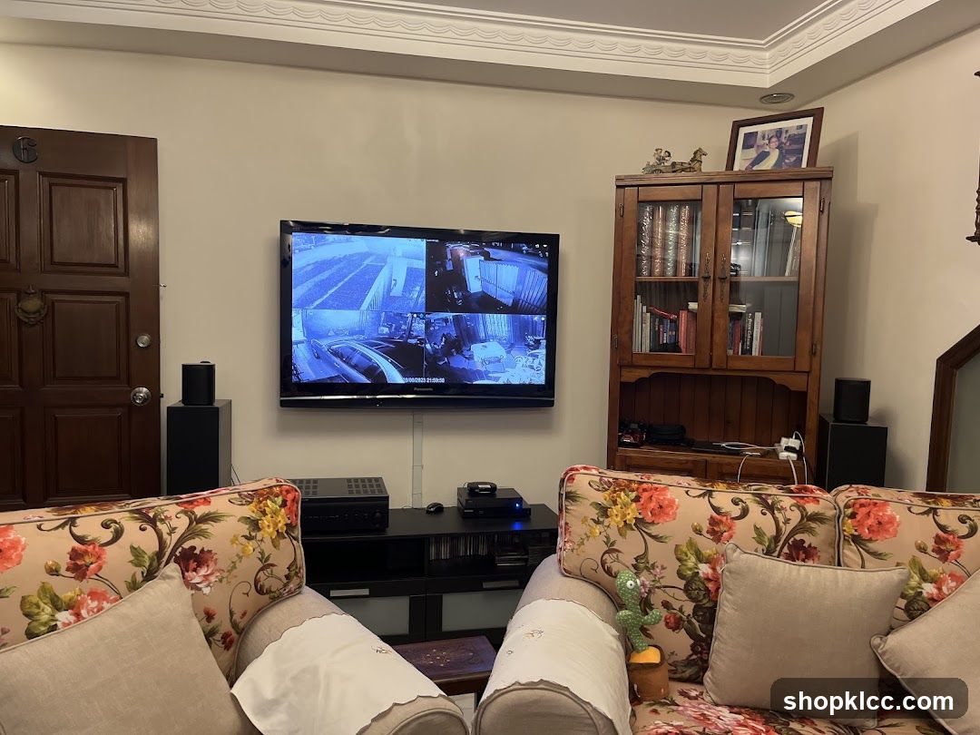 Living Room with Security Monitors