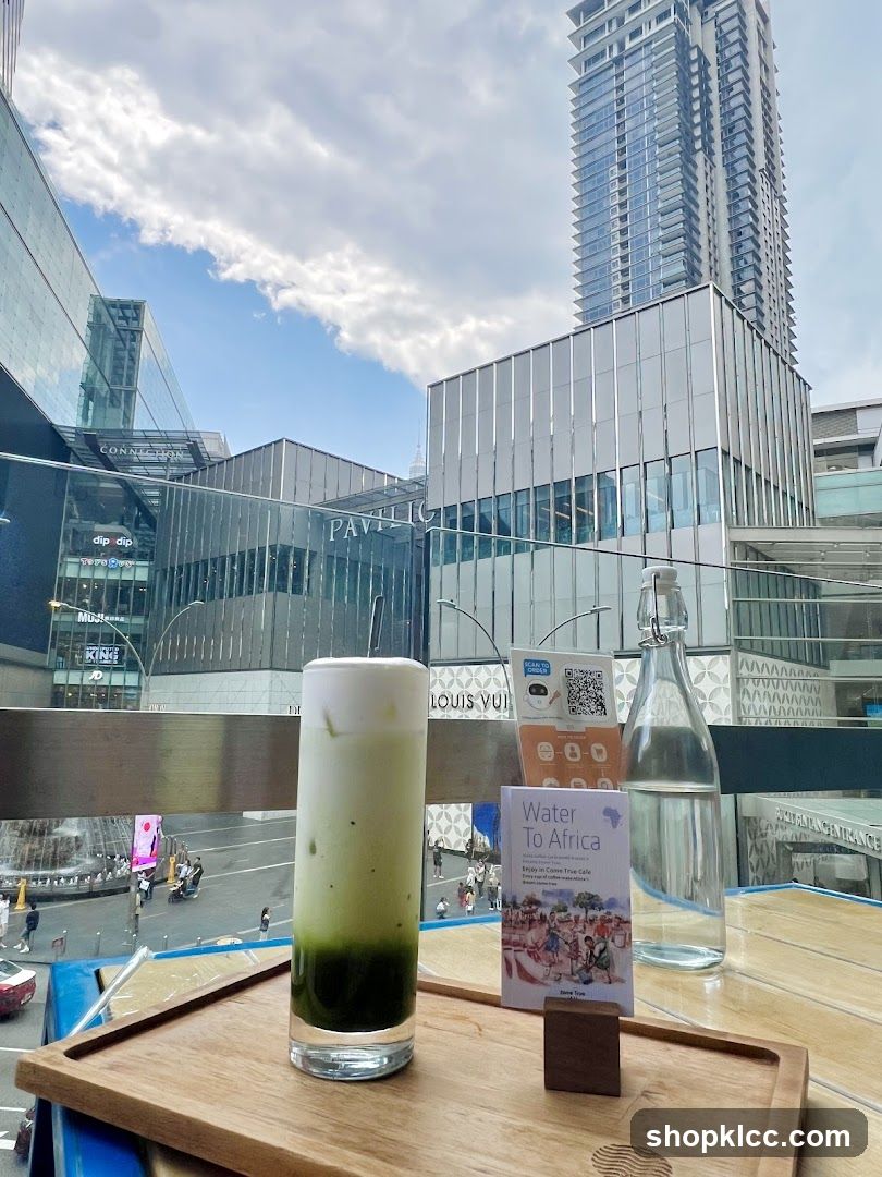 Matcha drink with a view