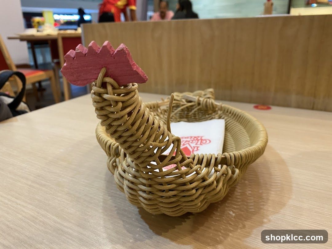 Chicken-shaped basket on a table