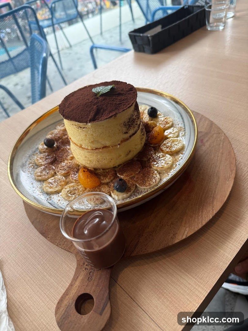 Fluffy Pancakes with Chocolate Sauce