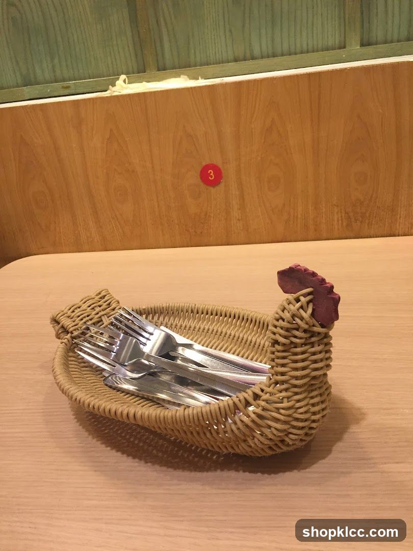 Chicken-shaped basket with forks