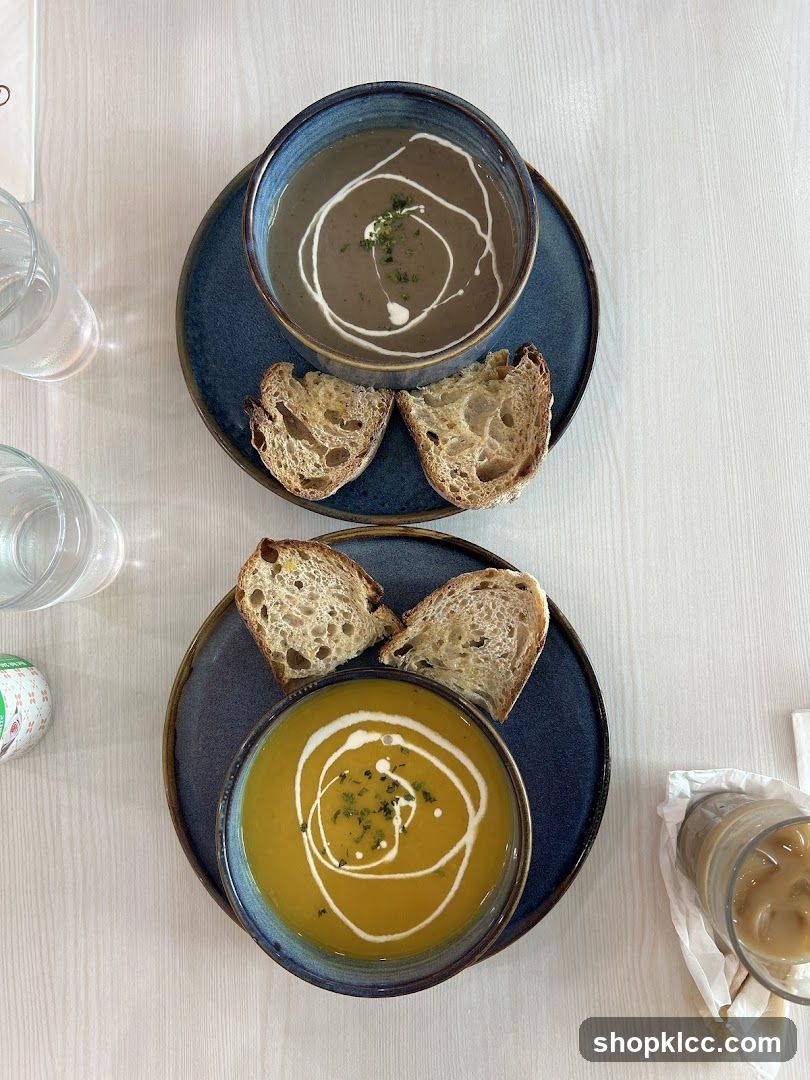 Two Bowls of Soup with Bread