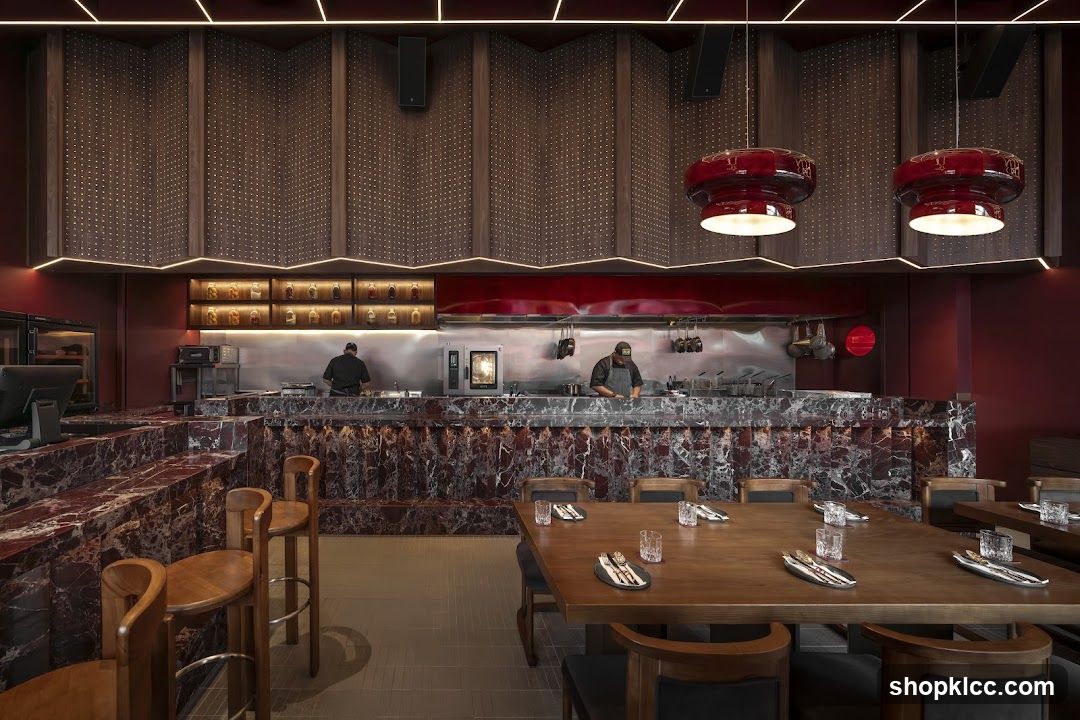 Restaurant Interior with Open Kitchen