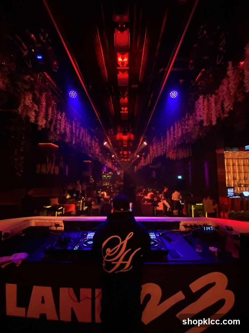 DJ booth in a nightclub