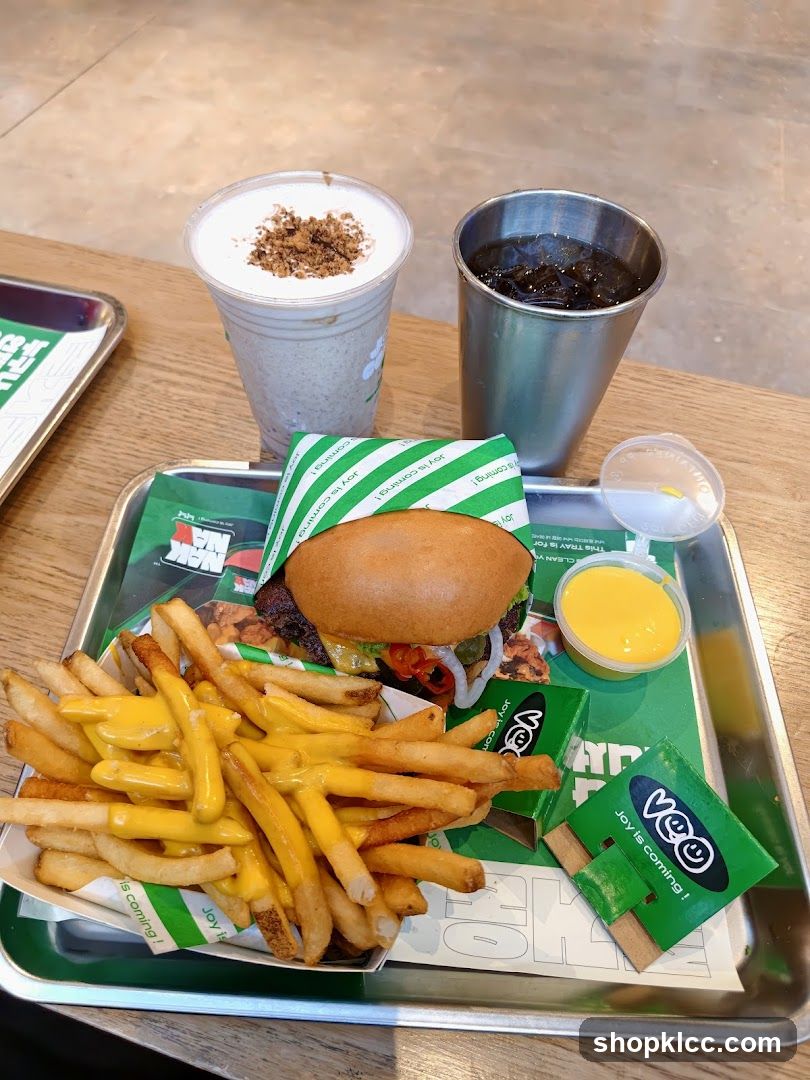 Burger meal with fries and drinks