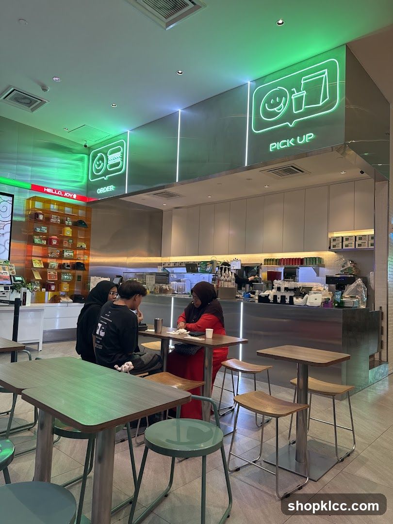 Modern Cafe Interior with Neon Signage