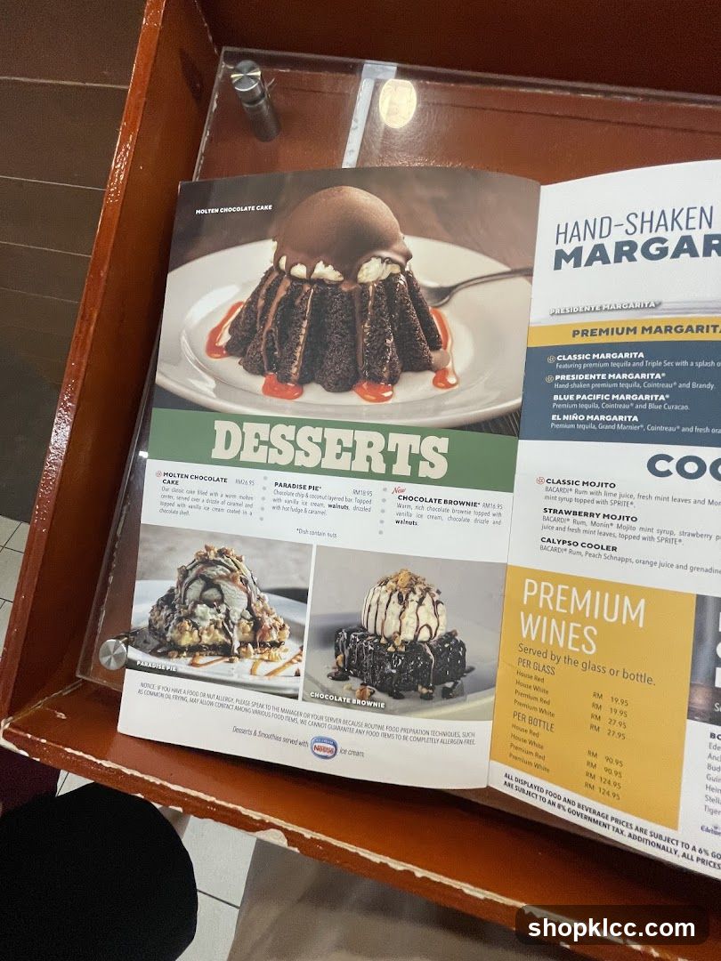 Desserts and Drinks Menu