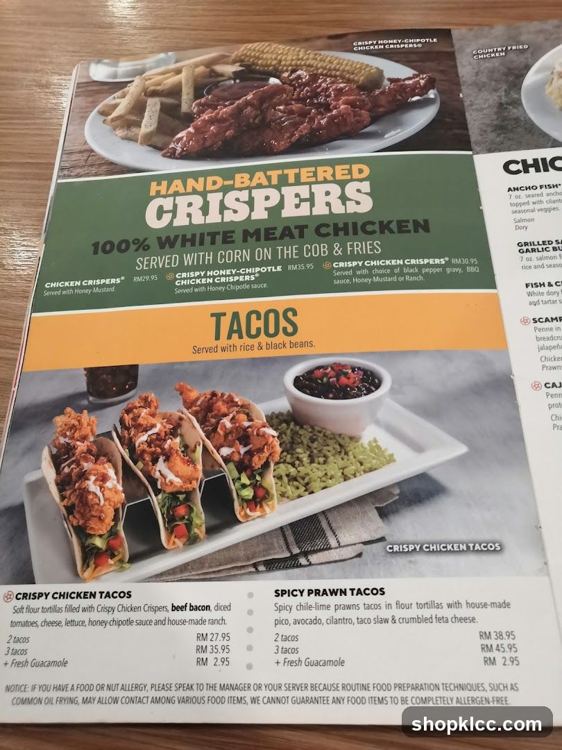 Crispers and Tacos Menu