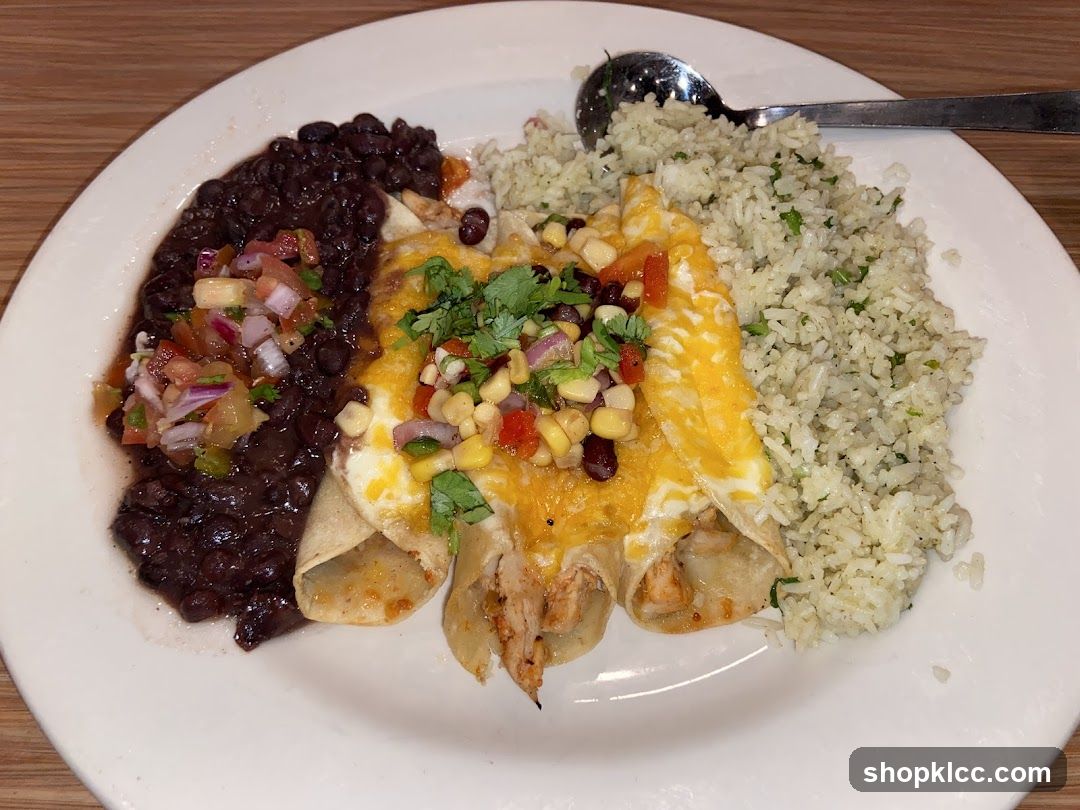 Chicken Enchiladas with Rice and Beans