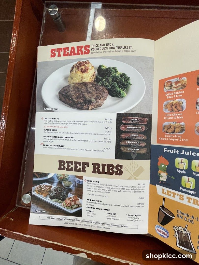Steaks and Beef Ribs Menu
