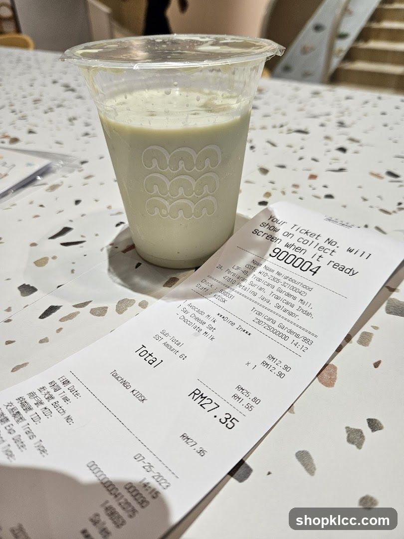 Avocado Milk Drink and Receipt