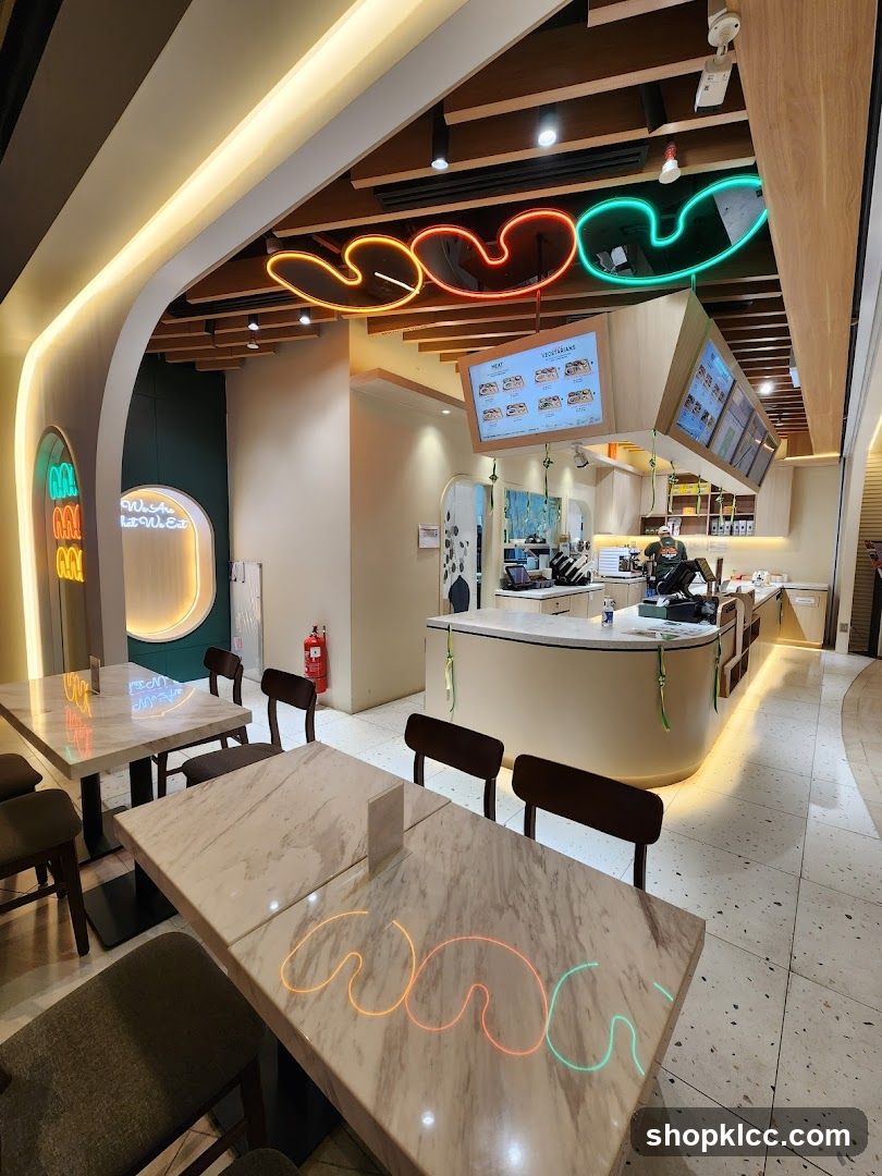 Modern Cafe Interior with Neon Accents