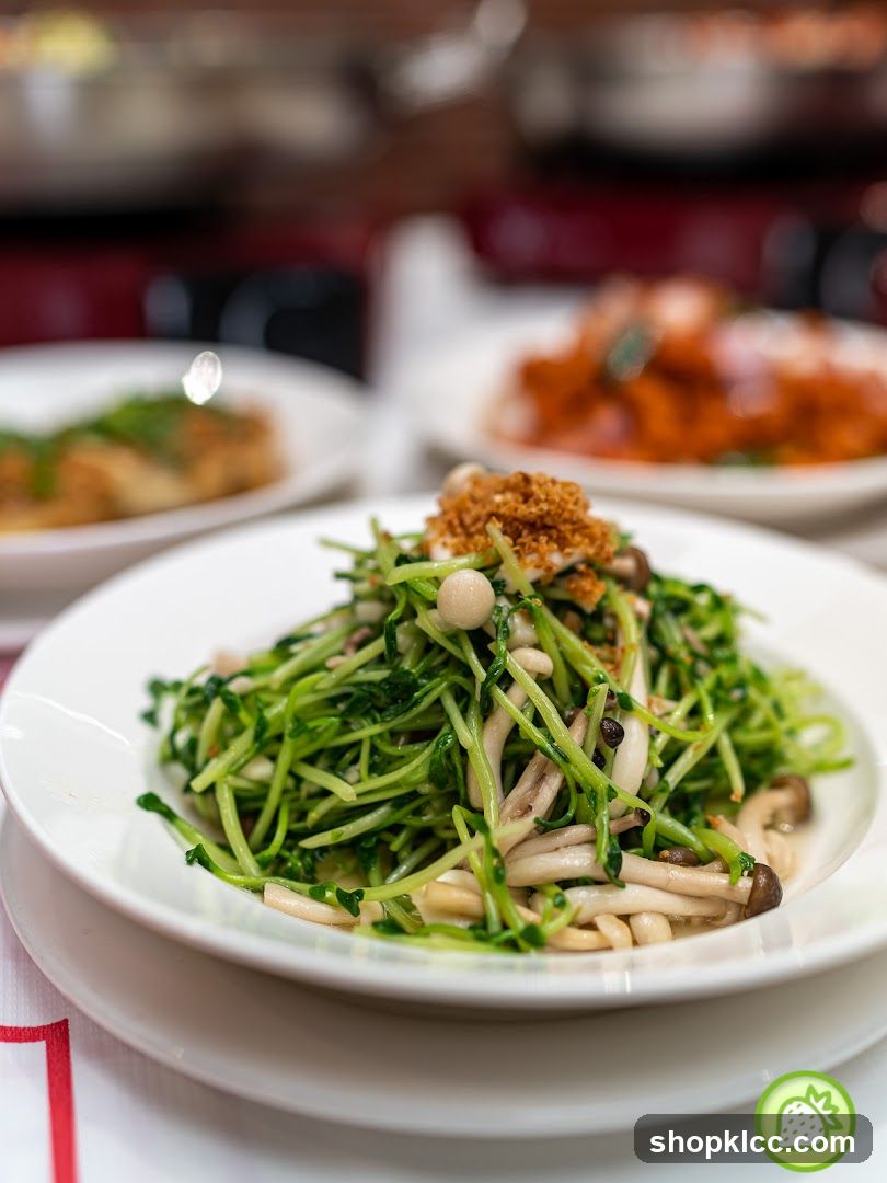 Stir-fried Pea Shoots with Mushrooms