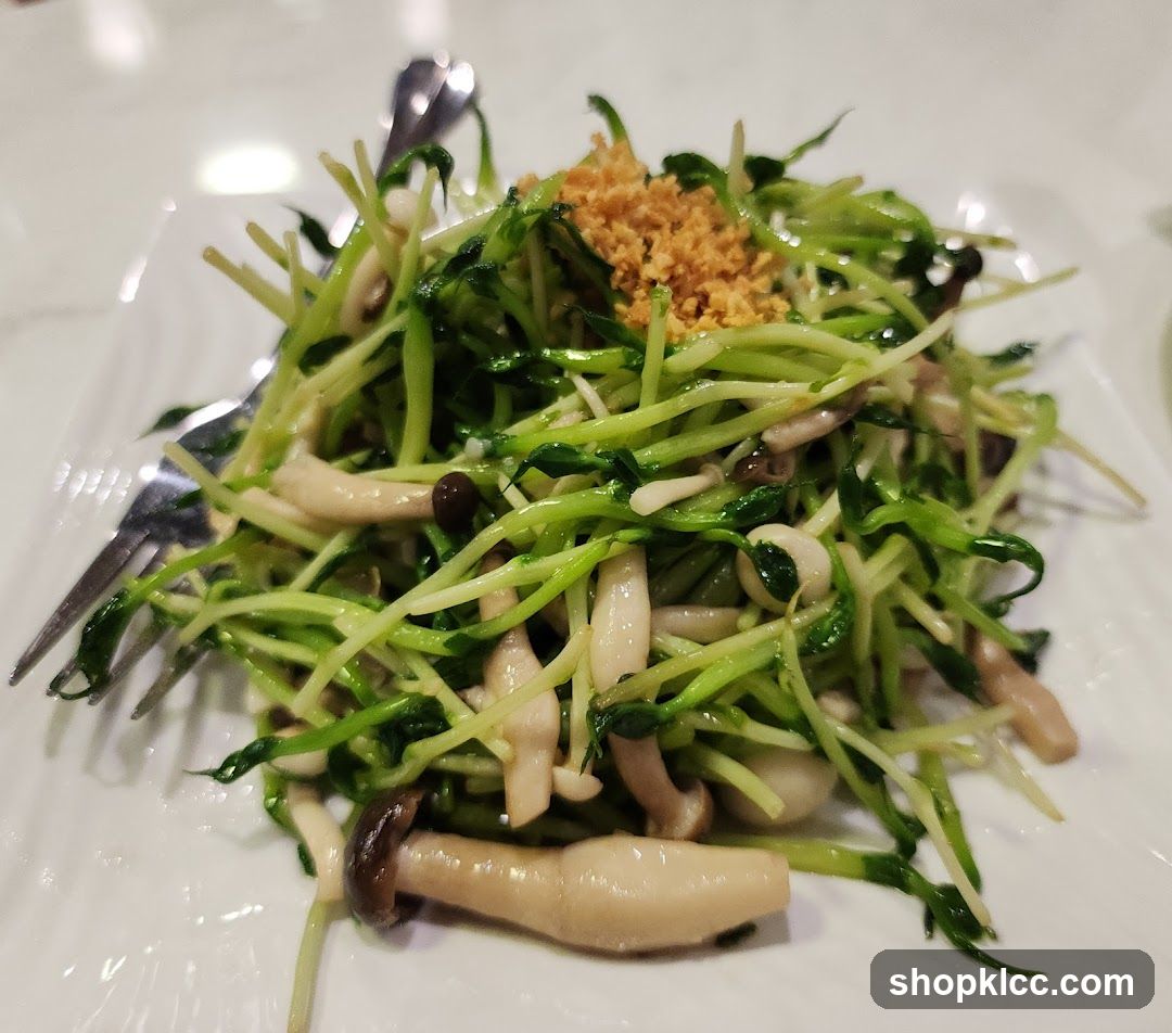 Stir-fried Pea Shoots with Mushrooms