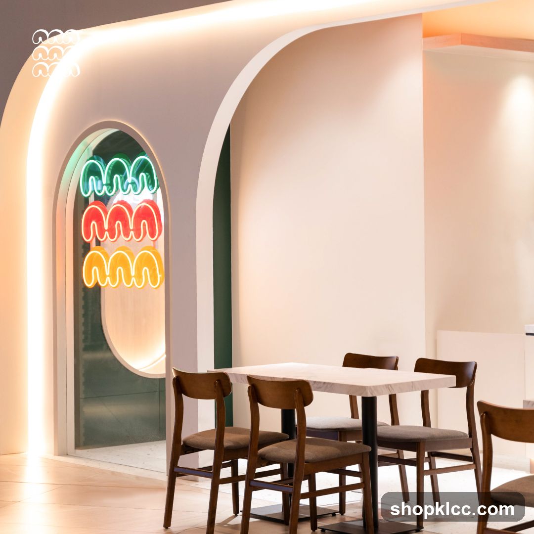 Modern Cafe Interior with Neon Signage