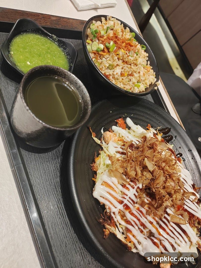 Okonomiyaki with Fried Rice and Dipping Sauce