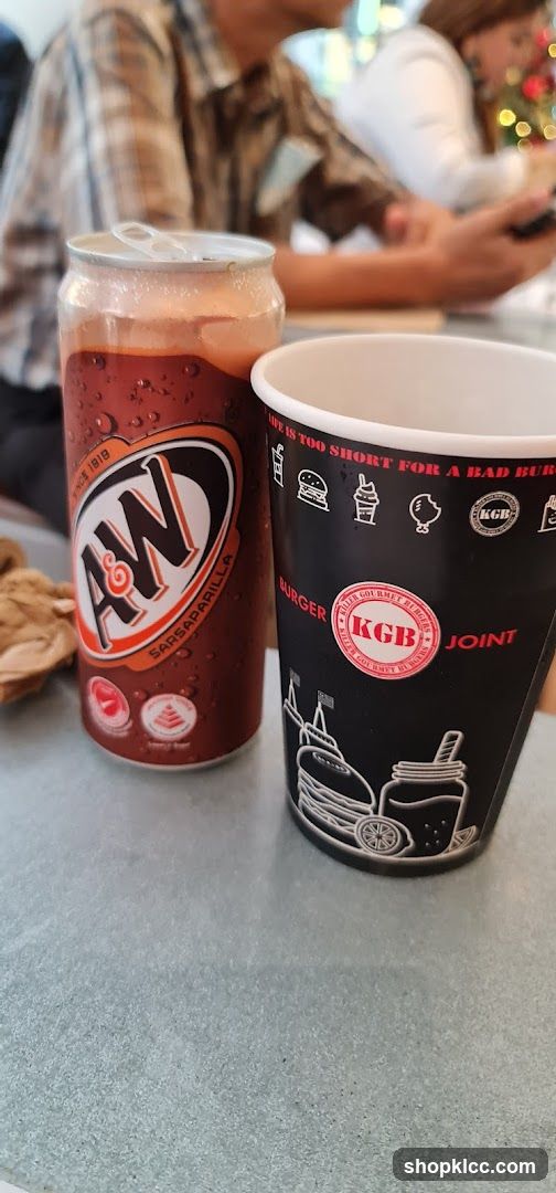 A&W Sarsaparilla and KGB Burger Joint cup