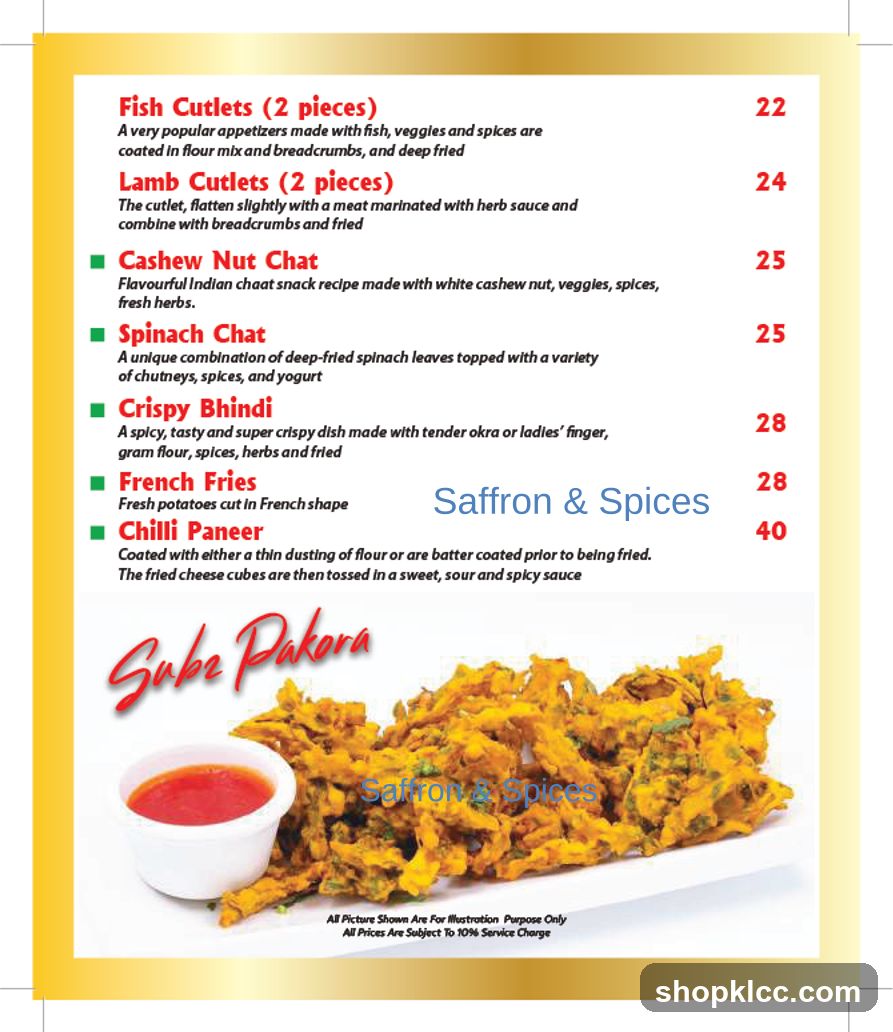 Saffron & Spices Menu