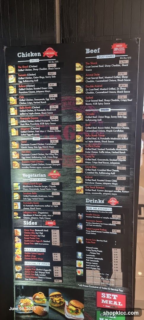 KGB Burgers Menu