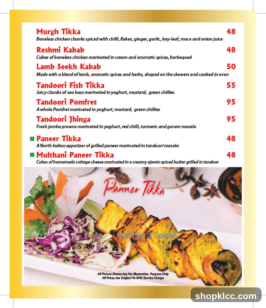 Tandoori Menu