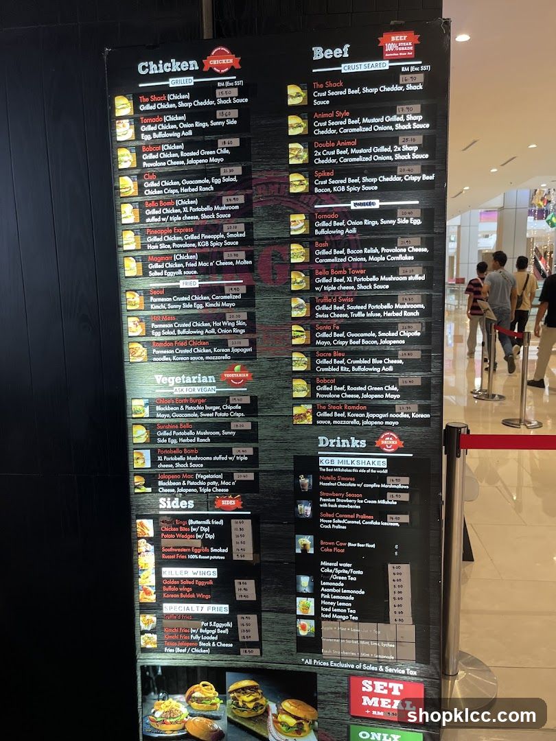 KGB Burgers Menu