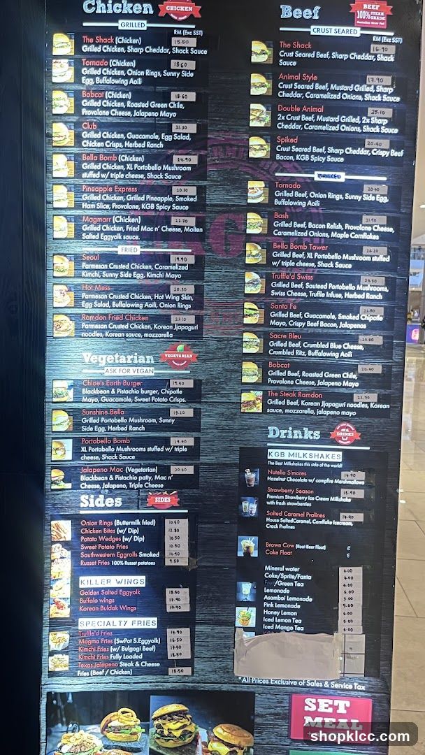 KGB Burgers Menu