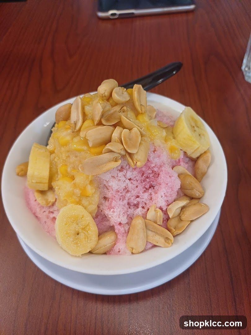 Shaved Ice Dessert with Peanuts and Banana