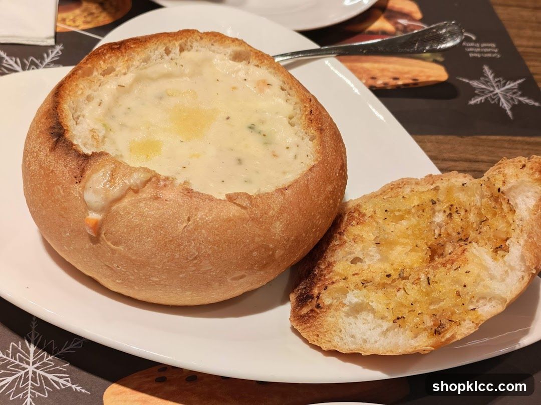 Soup in a Bread Bowl with Garlic Bread