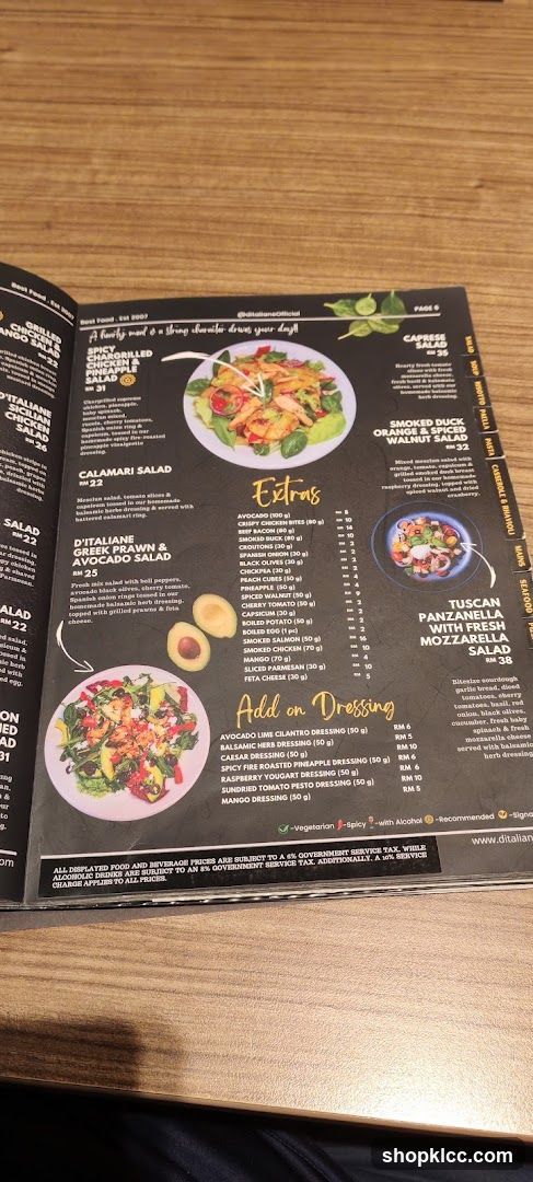 D'ITALIANE Menu
