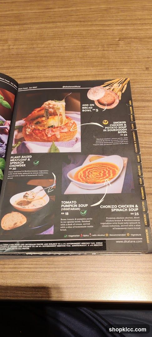D'Italiane Menu