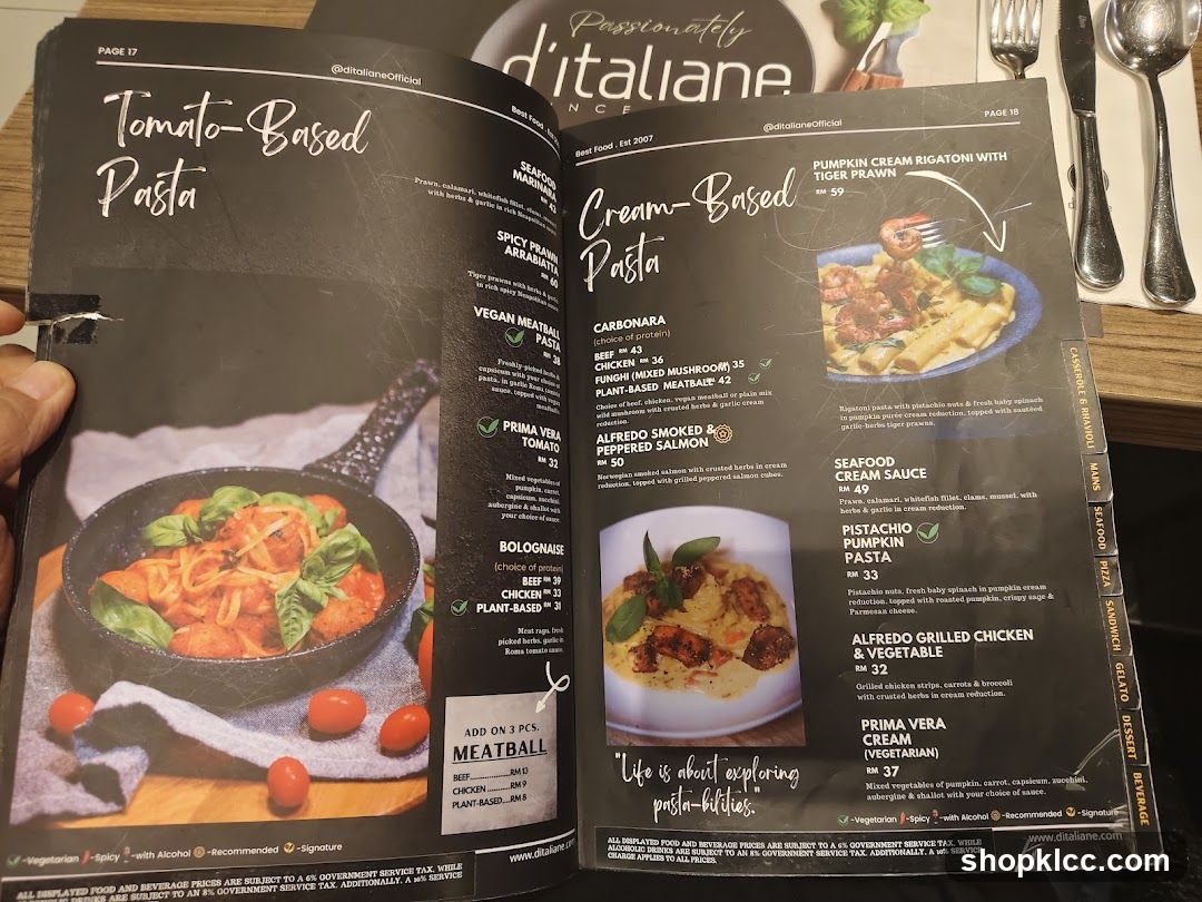 d'italiane Menu