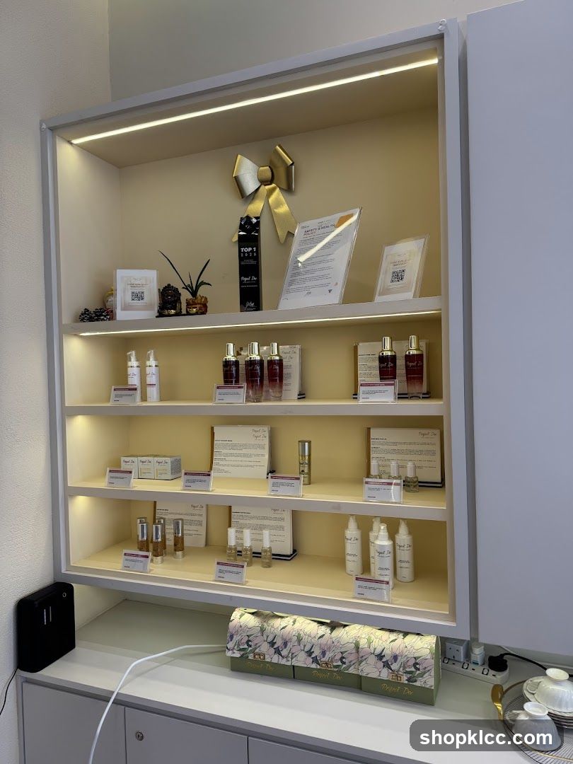 Display Shelf with Skincare Products
