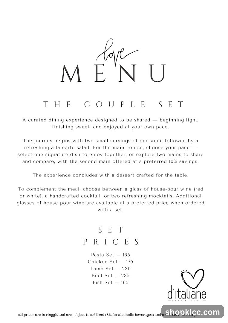 The Couple Set Menu