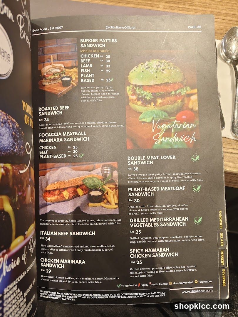 D'Italiane Official Menu