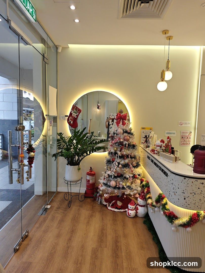 Christmas decorations at a reception area