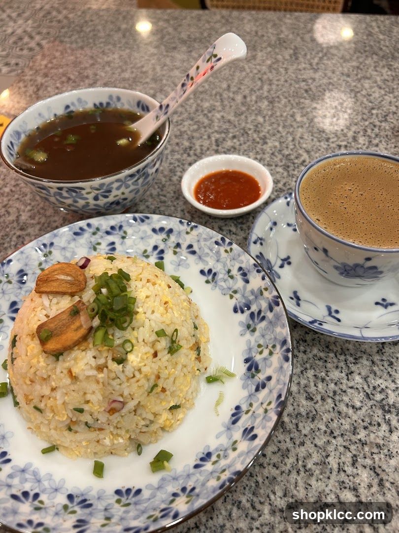 Fried Rice with Soup and Drink
