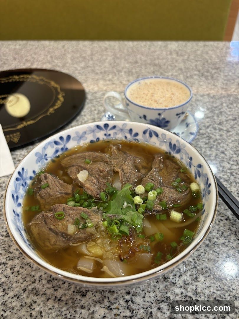Beef noodle soup and coffee
