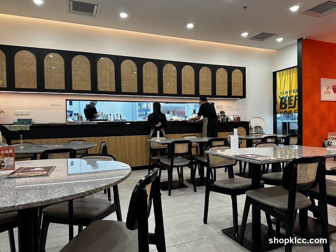 Restaurant Interior with Kitchen View