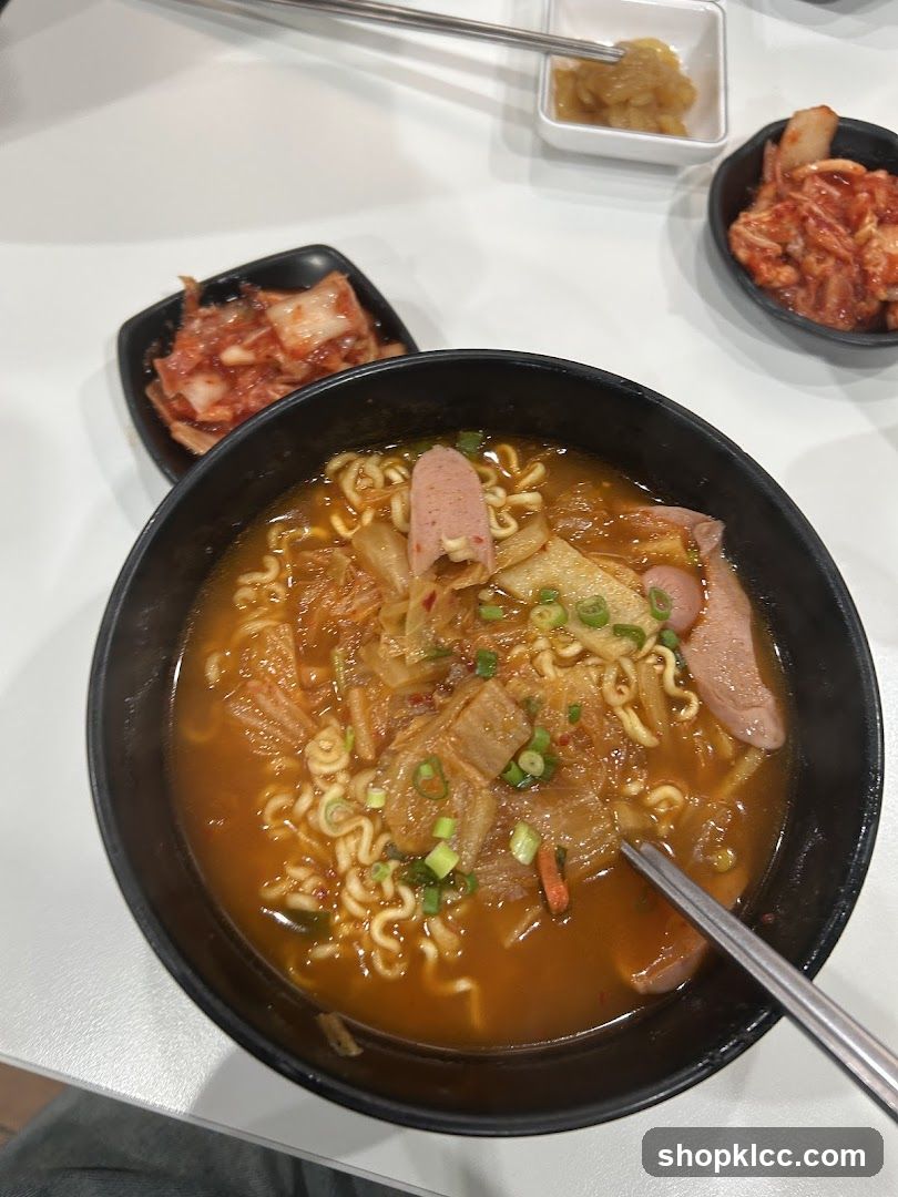 Kimchi Stew with Noodles and Sausage